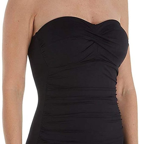 Beach Club Solid Twist Shirred Skirted One Piece S - Picture 3 of 3